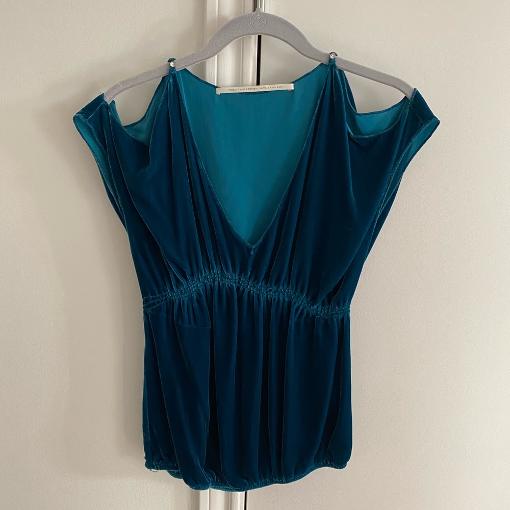 Brilliant jade green velvet top.